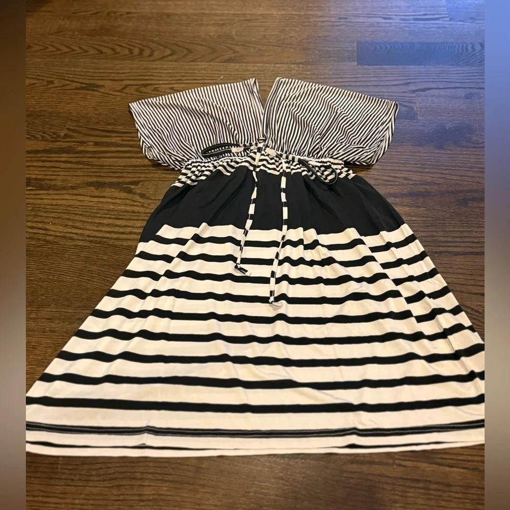 Chic Striped Dress in Black and White- coverup